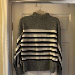 LOFT Gray and Black Striped Turtleneck Sweater
